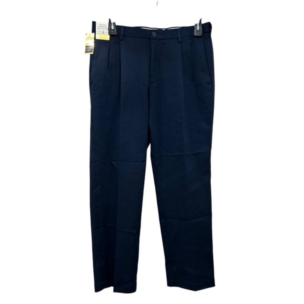 HAGGAR Mens IRON-FREE PREMIUM KHAKI Classic Fit NAVY PANTS Size 34 x 29 NEW